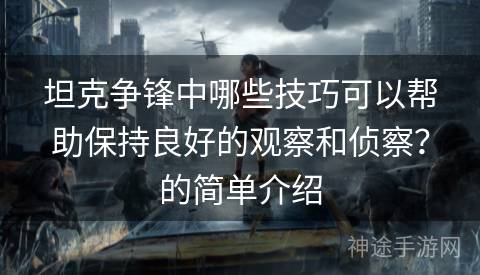 坦克争锋中哪些技巧可以帮助保持良好的观察和侦察？的简单介绍