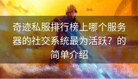 奇迹私服排行榜上哪个服务器的社交系统最为活跃？的简单介绍