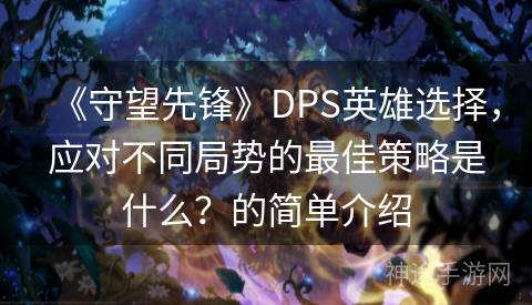 《守望先锋》DPS英雄选择，应对不同局势的最佳策略是什么？的简单介绍