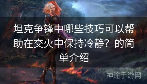 坦克争锋中哪些技巧可以帮助在交火中保持冷静？的简单介绍